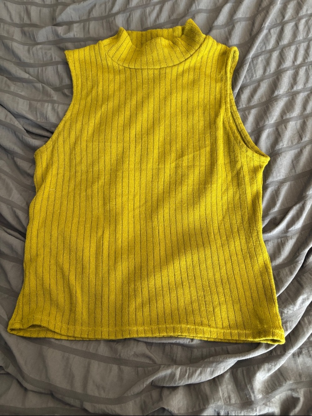 Divided Yellow Ribbed Mock Neck Tank Top